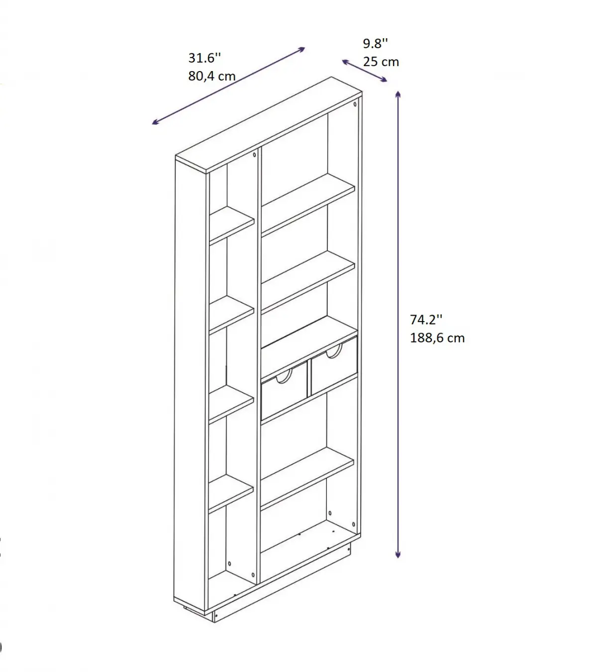 Revna Bookcase with Drawers and Shelves - White & Walnut