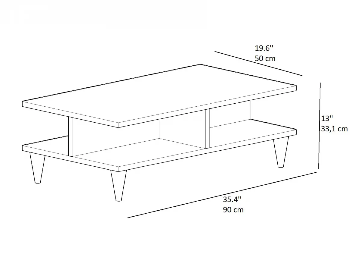 Crystal Coffee Table with Storage Shelves - Oak & Black Band