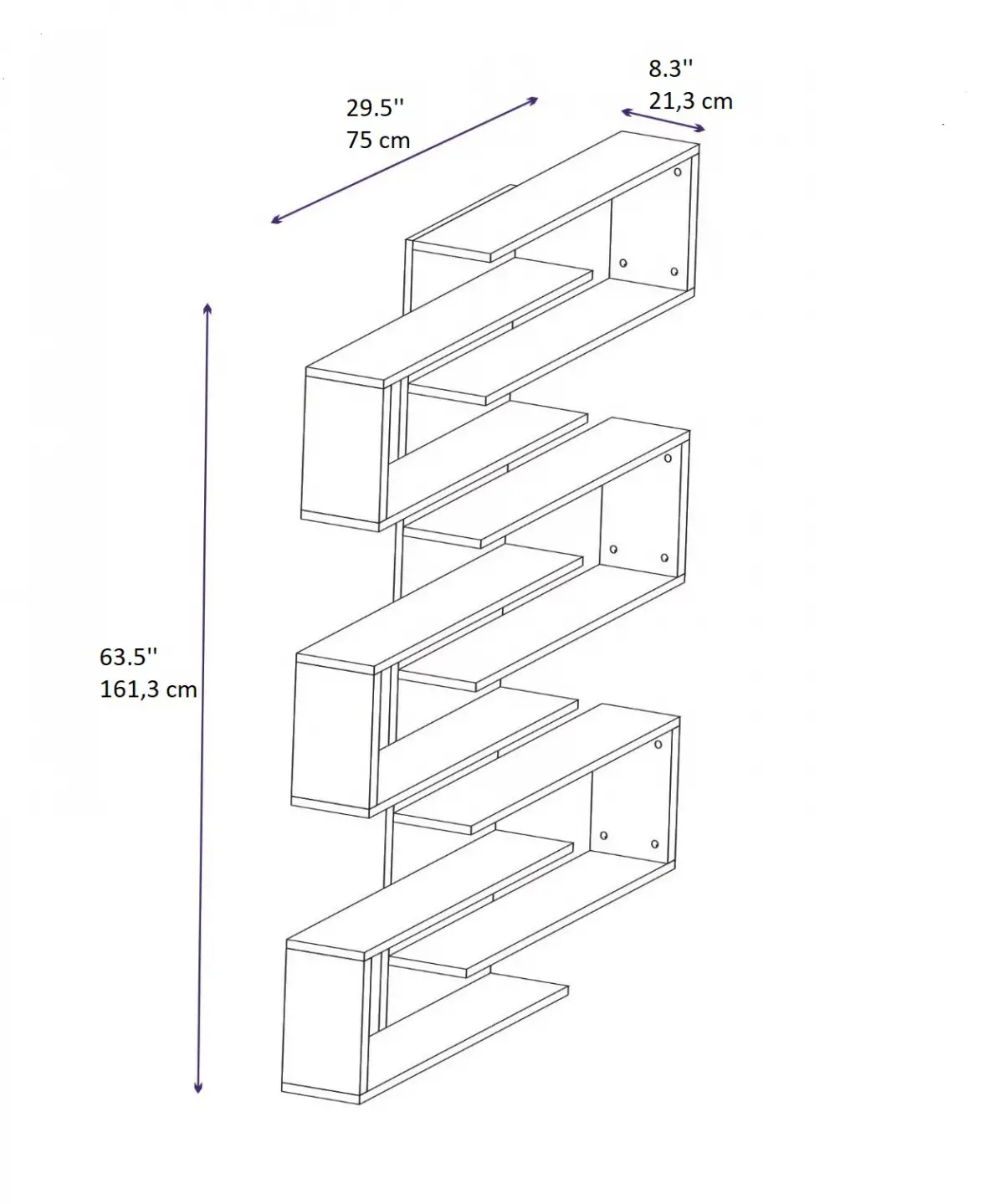 Rozalin Bookcase with Geometric Shelves - White