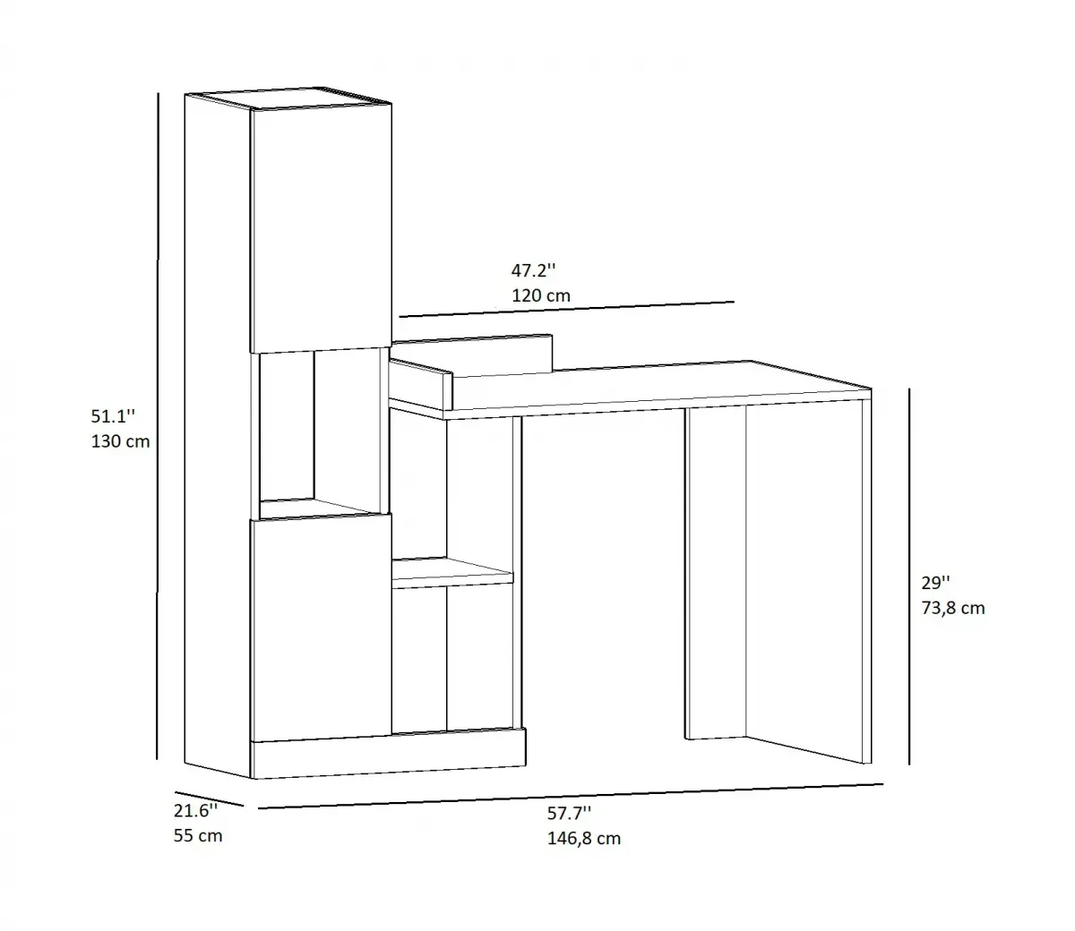 Wonder Computer Desk with Cabinets and Shelves - White & Walnut