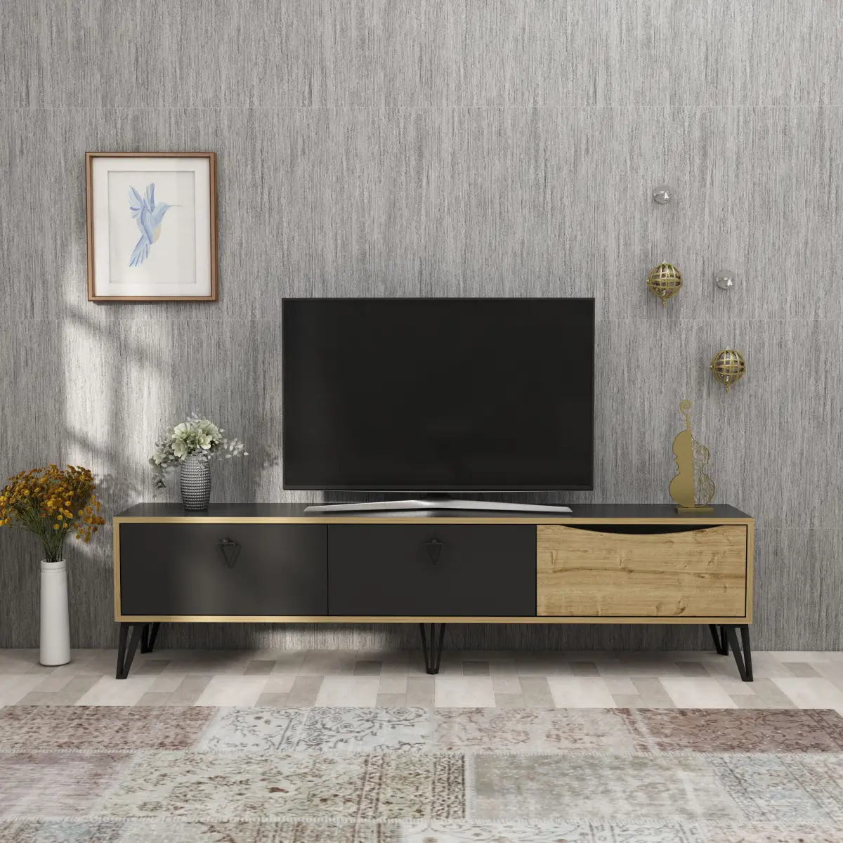 Twiks TV Stand with Cabinets - Black & Oak