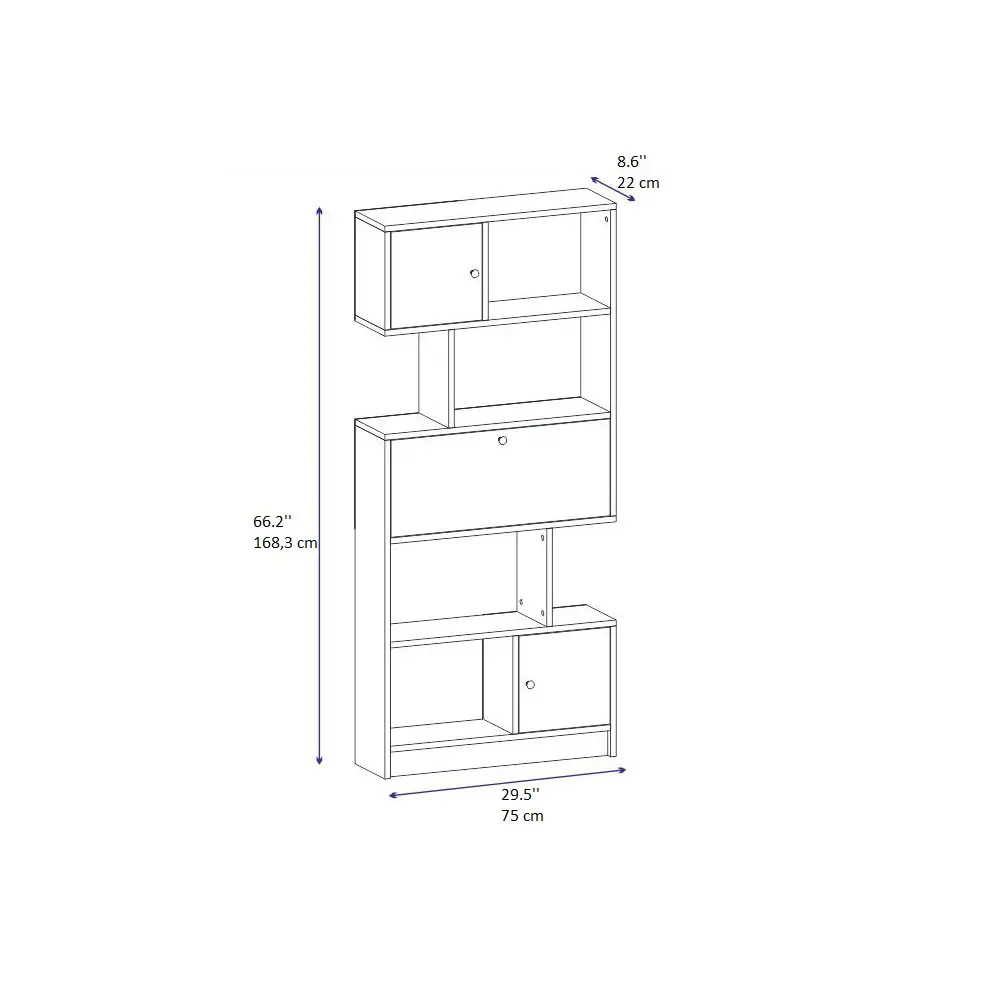 Ricardo Bookcase with Cabinets and Shelves - White