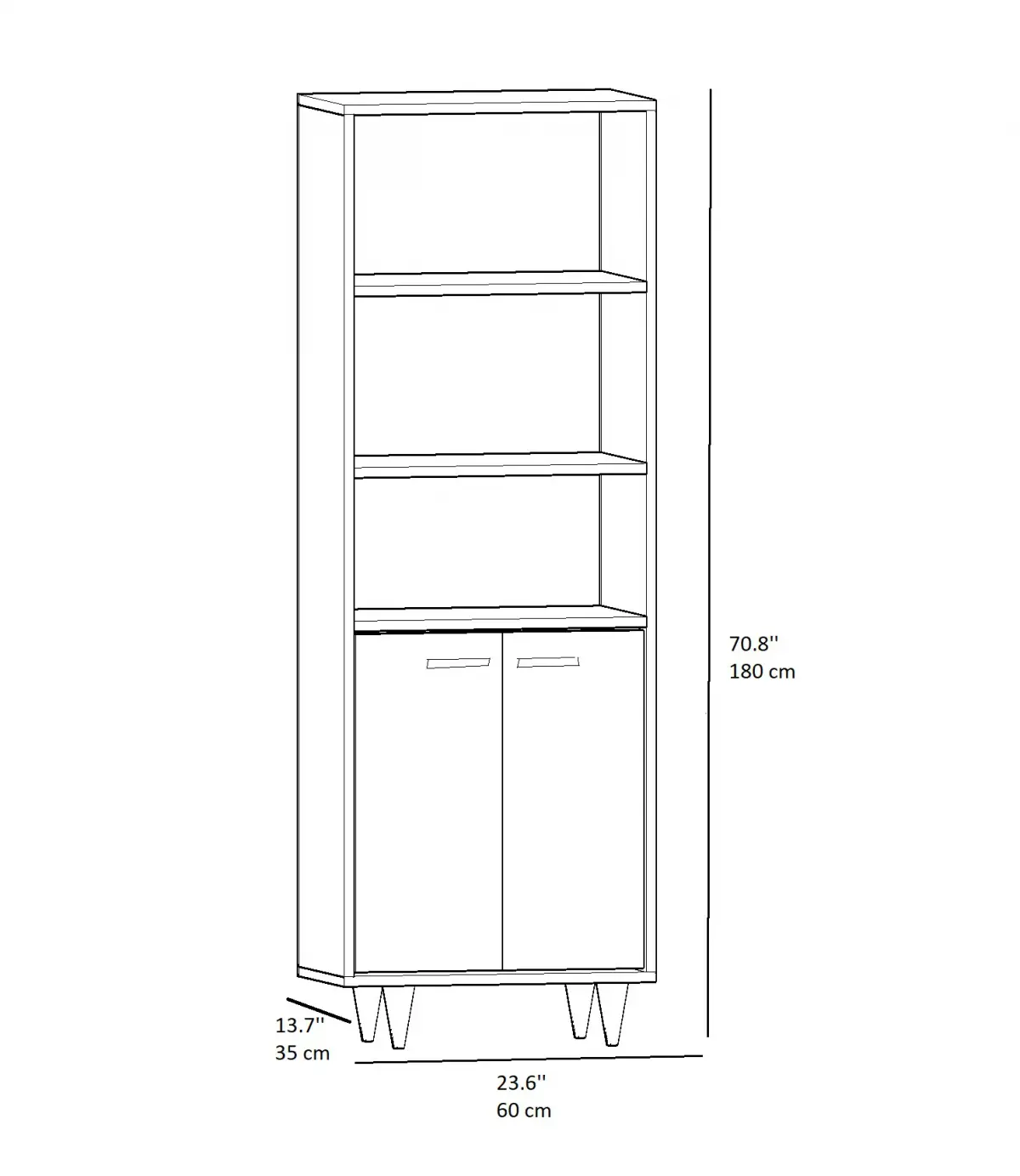 Crystal Bookcase with Cabinets and Shelves - Oak & Black