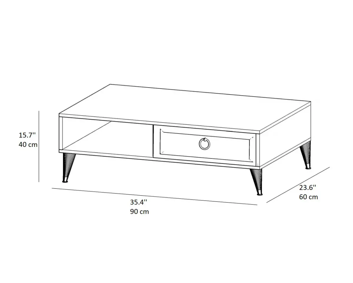 Antonia Coffee Table with Storage Cabinet Shelf - White and Gold Band