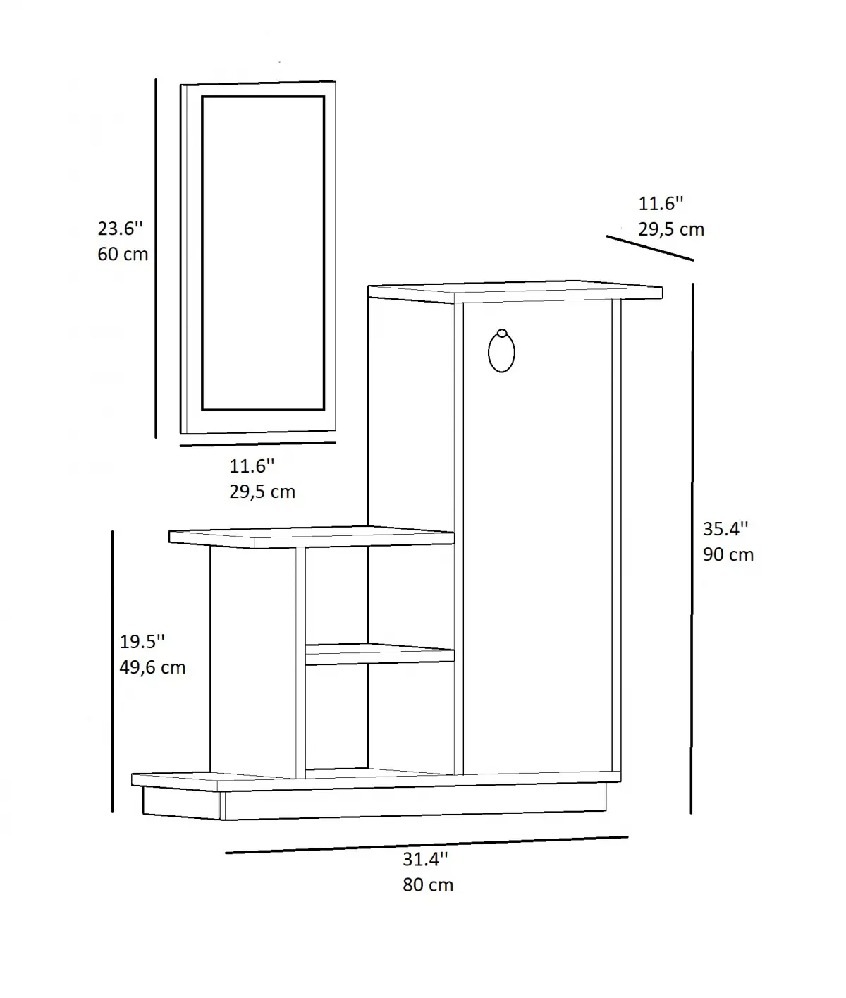 Albero Dresuar with Cabinet, Shelves and Mirror - Anthracite & Oak