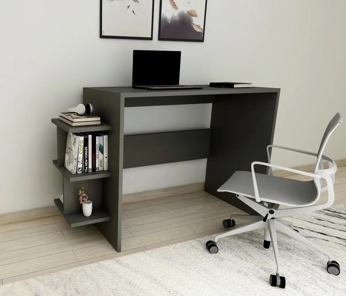 Vispo Computer Desk with Shelves - Anthracite