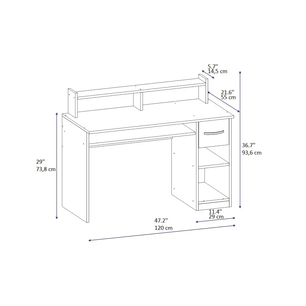 Milanos Computer Desk with Drawer and Shelves - Walnut