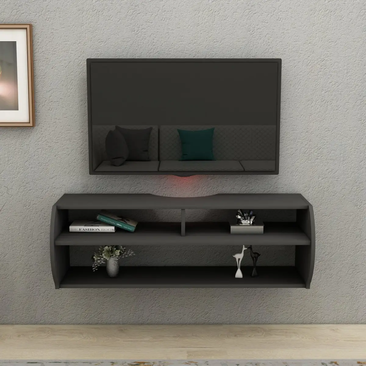 Berter Floating TV Stand with Shelves - Anthracite