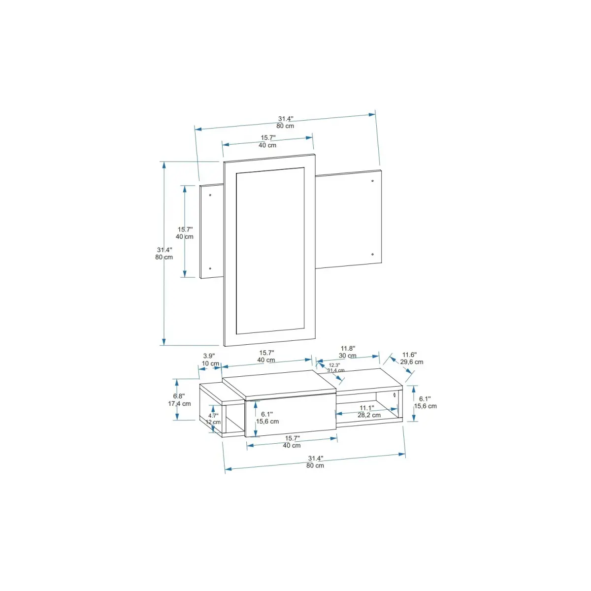 Tina Dresuar with Drawer and Mirror - White & Anthracite