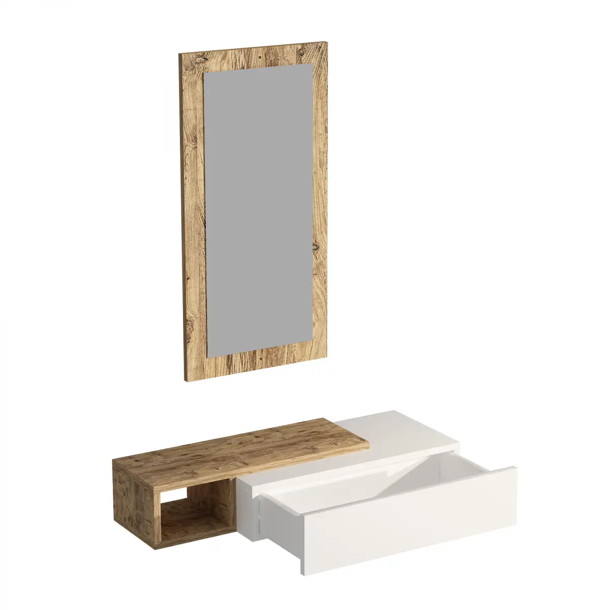 Maria Dresuar with Drawer, Mirror - Atlantic Pine & White