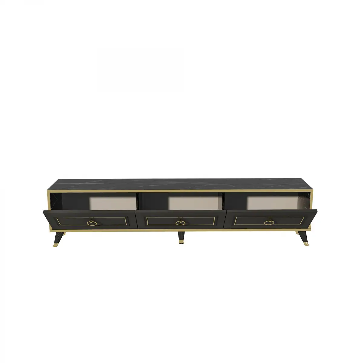 Romens TV Stand and Media Console with Cabinets - Anthracite & Marble Gold