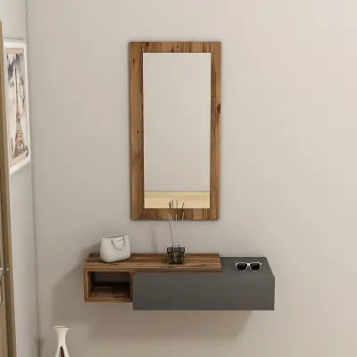 Maria Dresuar with Drawer, Mirror - Light Walnut & Anthracite