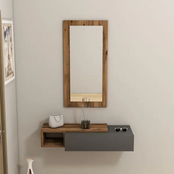 Maria Dresuar with Drawer, Mirror - Light Walnut & Anthracite
