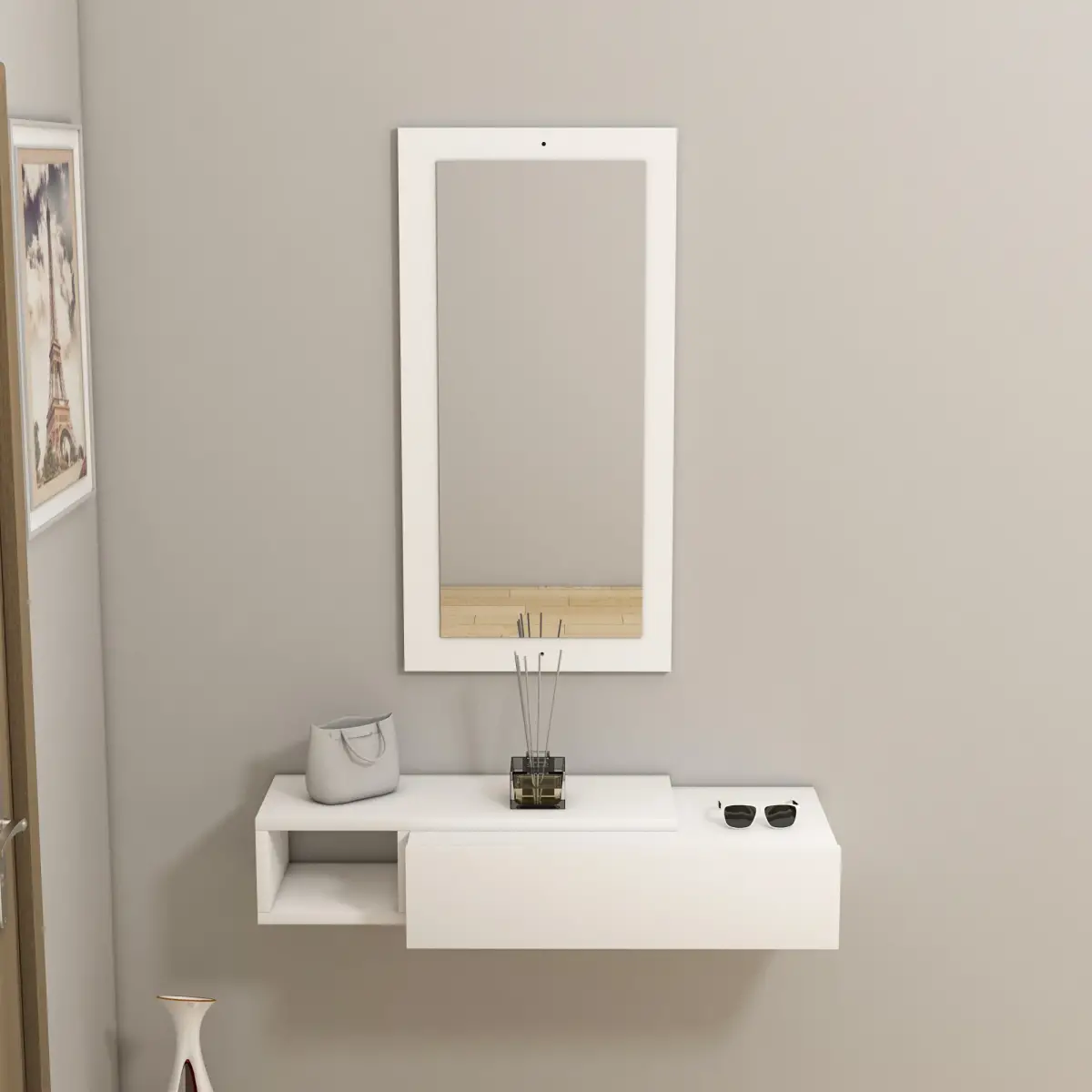 Maria Dresuar with Drawer, Mirror - White