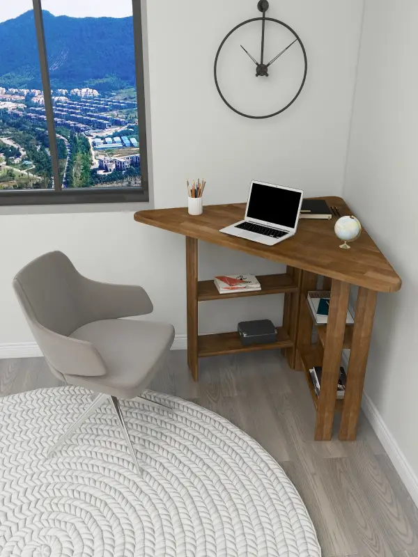 Friend Wood Computer Desk with Shelves - Walnut