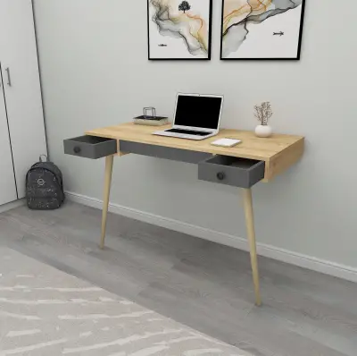 Merter Computer Desk with Drawers - Sapphire Oak & Anthracite