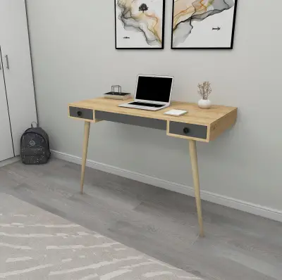 Merter Computer Desk with Drawers - Sapphire Oak & Anthracite