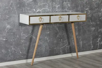 Natenga Dresuar Console Table with Drawers - White & Gold