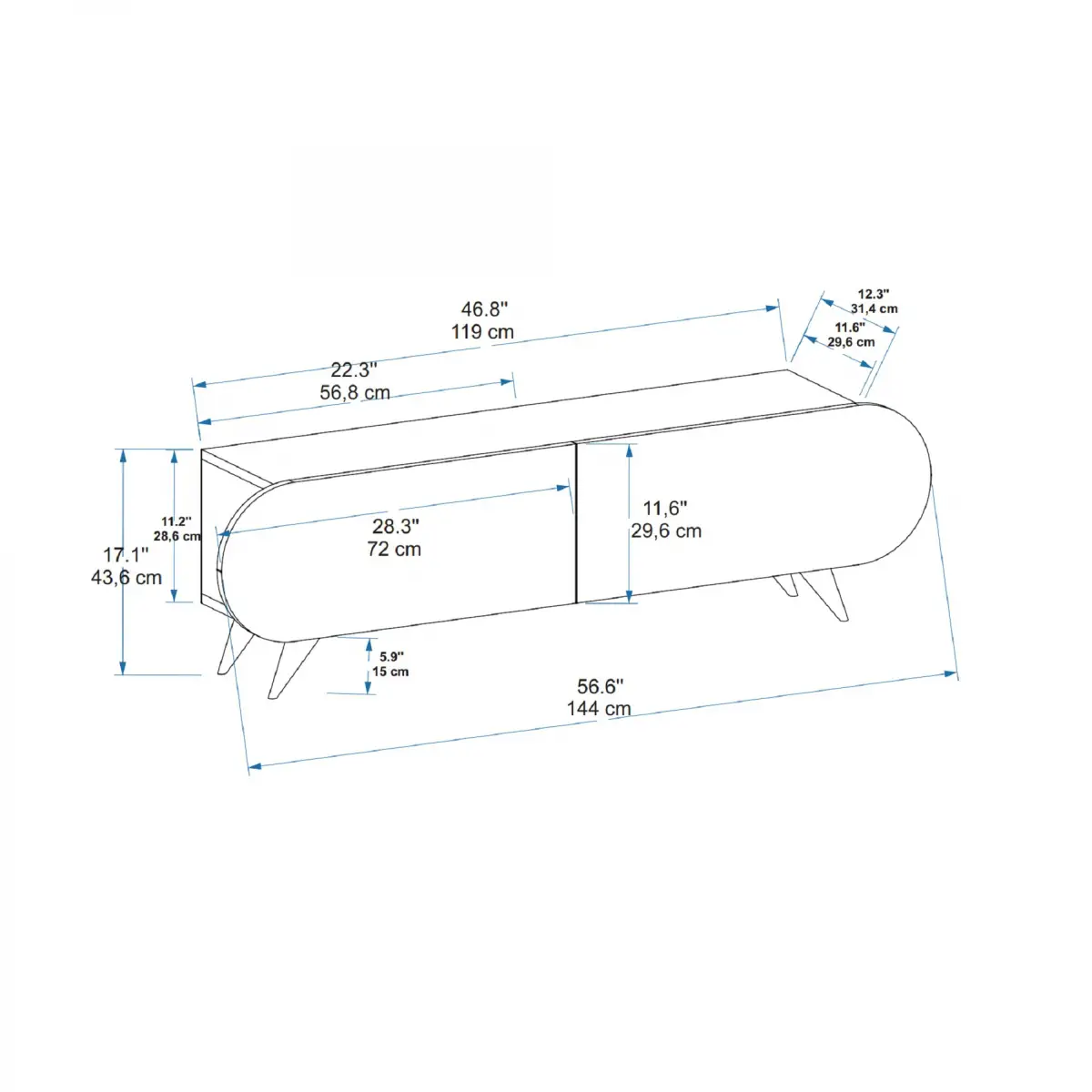 Sagely TV Stand with Cabinets, Shelves - Beige & Light Walnut