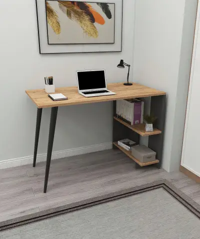 Godwin Computer Desk with Shelves - Atlantic Pine & Anthracite