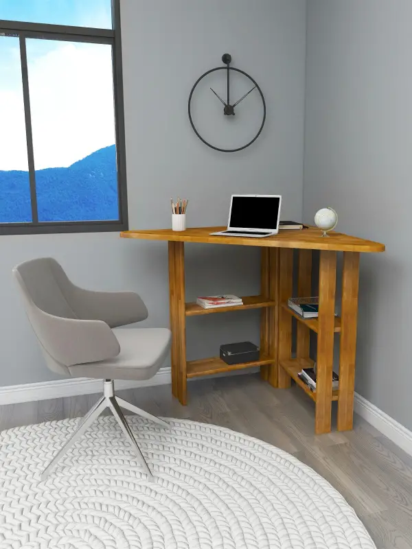 Friend Wood Computer Desk with Shelves - Sapphire Oak