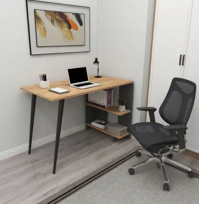 Godwin Computer Desk with Shelves - Atlantic Pine & Anthracite