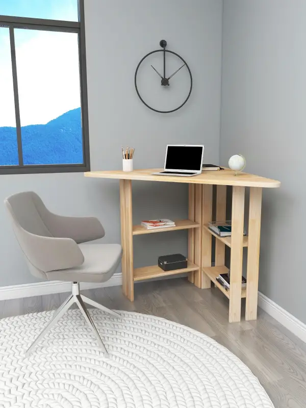 Friend Wood Computer Desk with Shelves - Natural