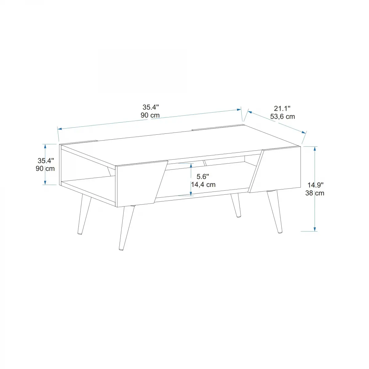 Curve Coffee Table with Storage Unit - Beige & Light Walnut