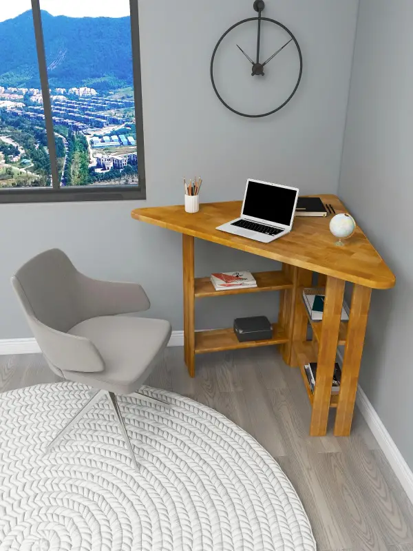 Friend Wood Computer Desk with Shelves - Sapphire Oak