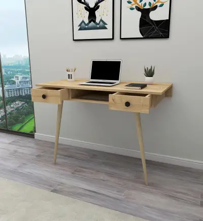 Denas Computer Desk with Drawers - Sapphire Oak