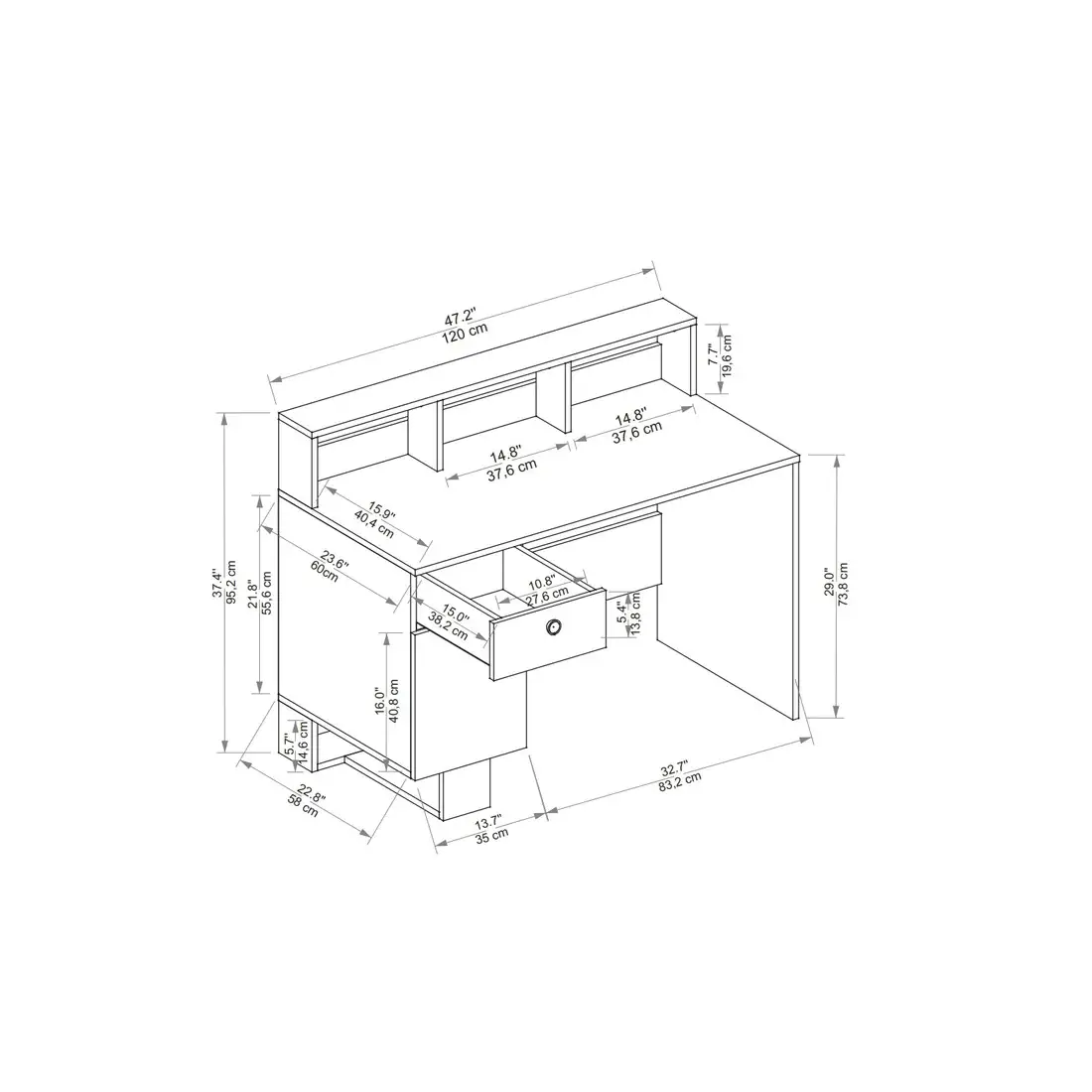 Zeno Computer Desk with Shelves and Cabinet