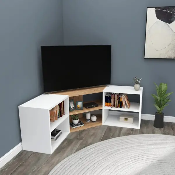 Bonnett Corner TV Stand Entertainment Center - Atlantic Pine / White