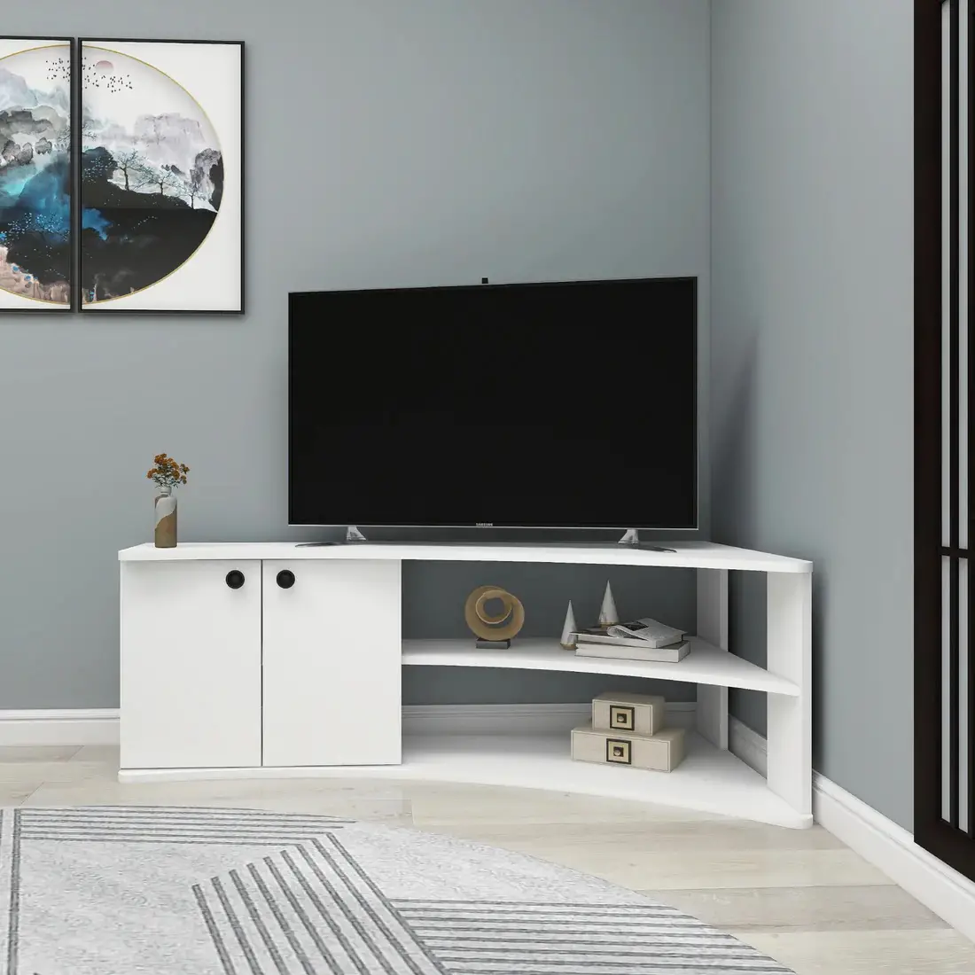 Dion Corner TV Stand Entertainment Center - White