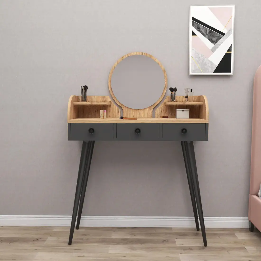 Belem Makeup Vanity Table with Mirror - Atlantic Pine / Anthracite