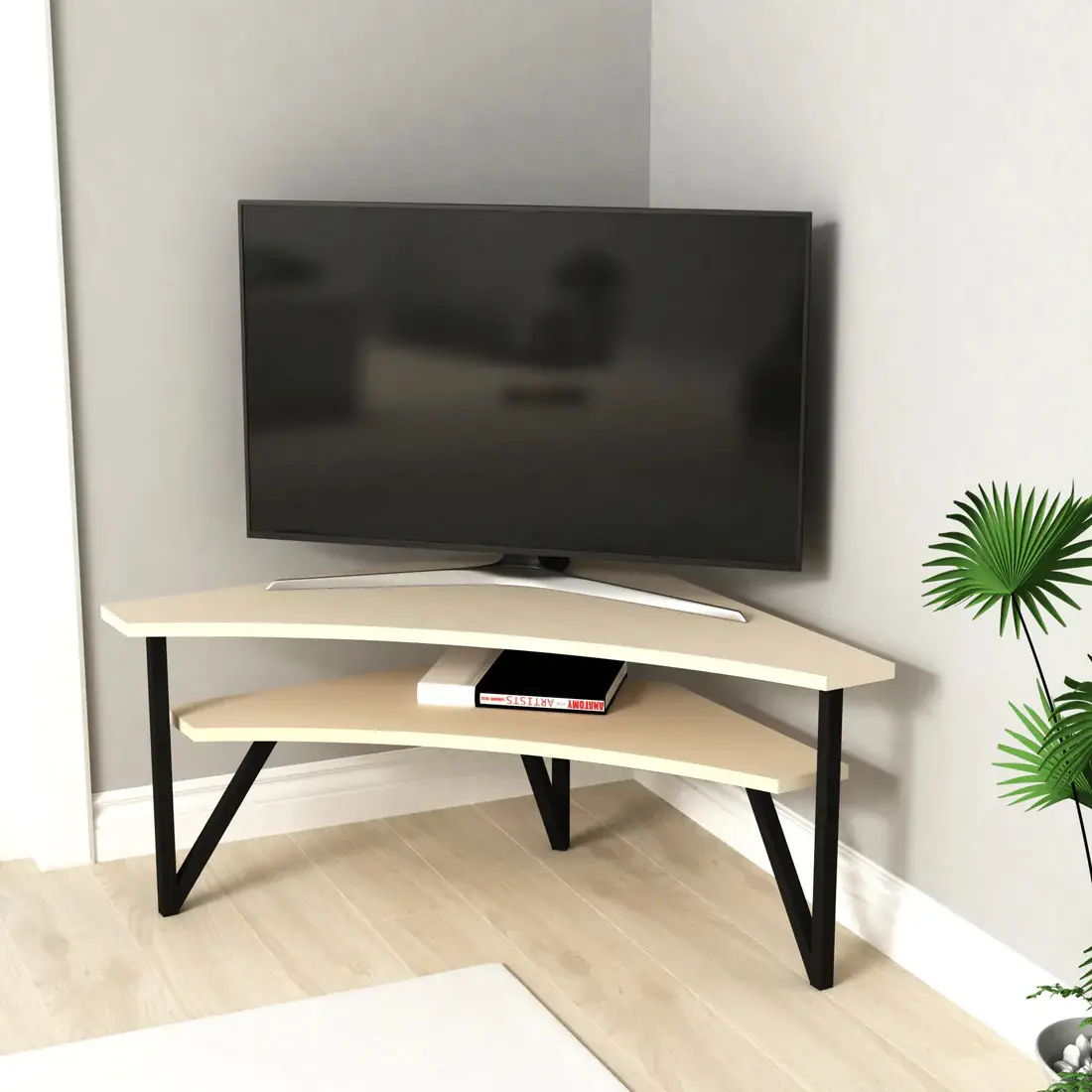 Lotte Corner TV Stand Entertainment Center - Beige