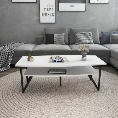 Orion 120 Coffee Table with Storage Shelf - White