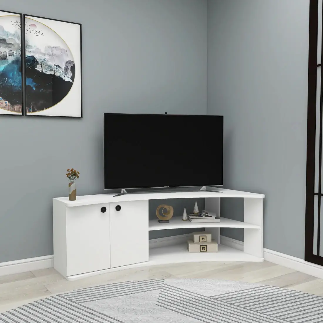 Dion Corner TV Stand Entertainment Center - White