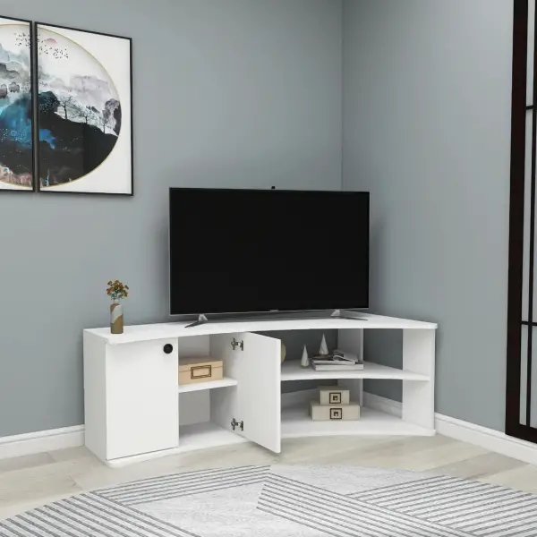 Dion Corner TV Stand Entertainment Center - White