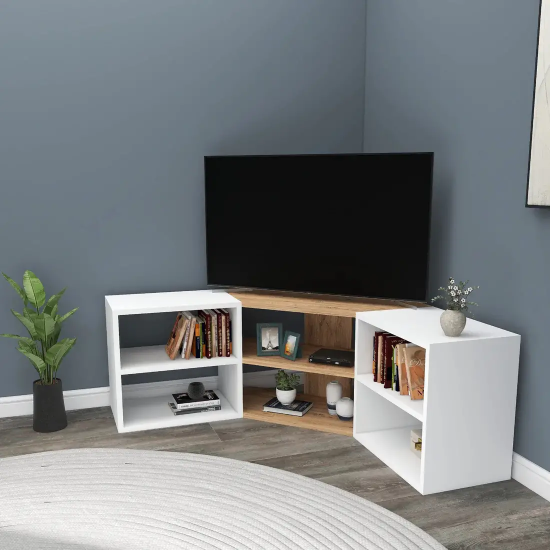 Bonnett Corner TV Stand Entertainment Center - Atlantic Pine / White