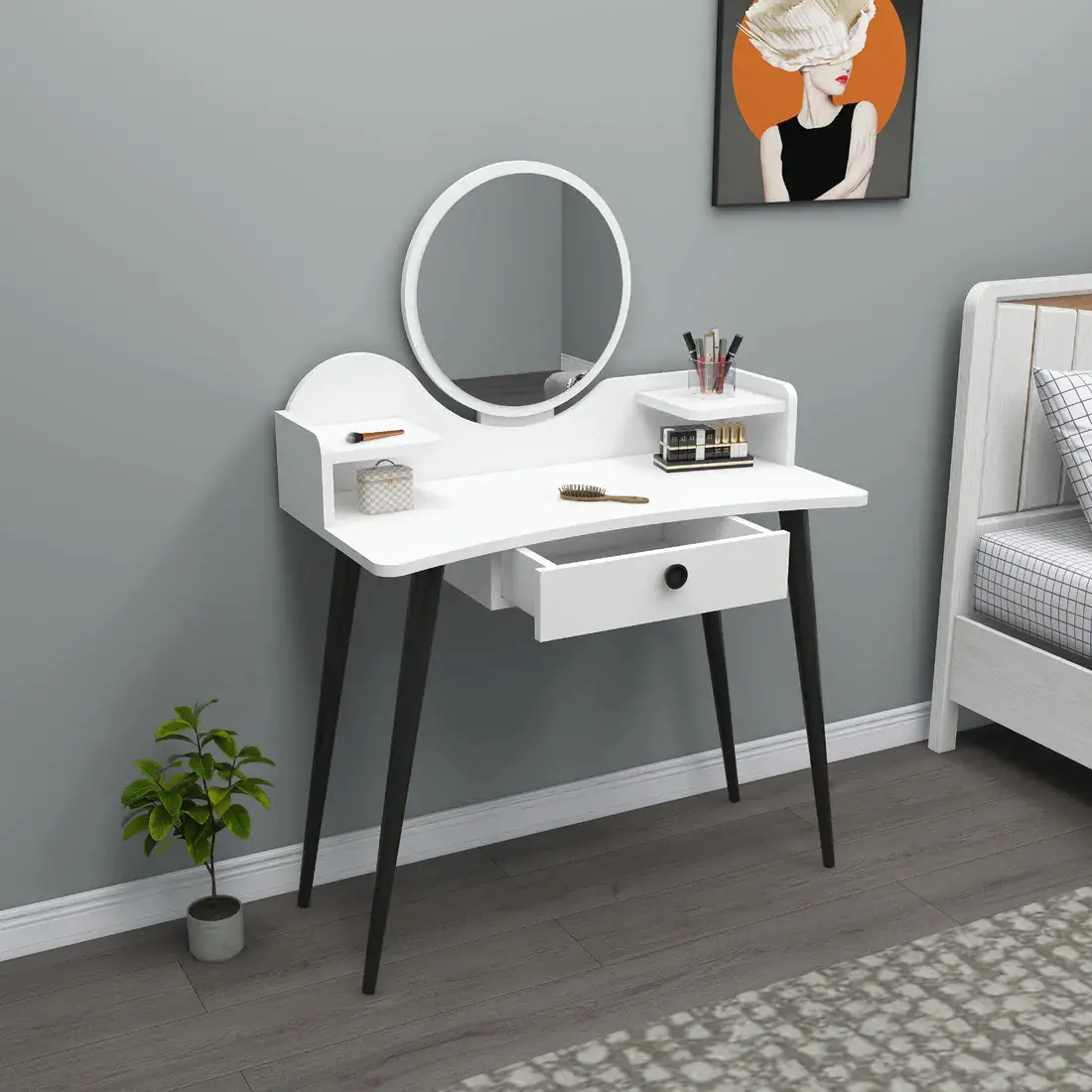 Ambrose Makeup Vanity Table with Mirror - White
