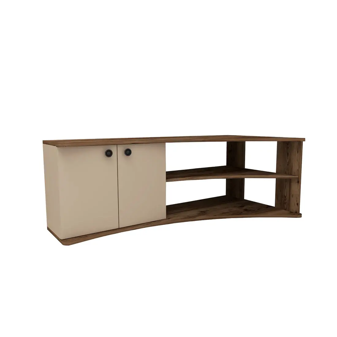 Dion Corner TV Stand Entertainment Center - Light Walnut / Beige