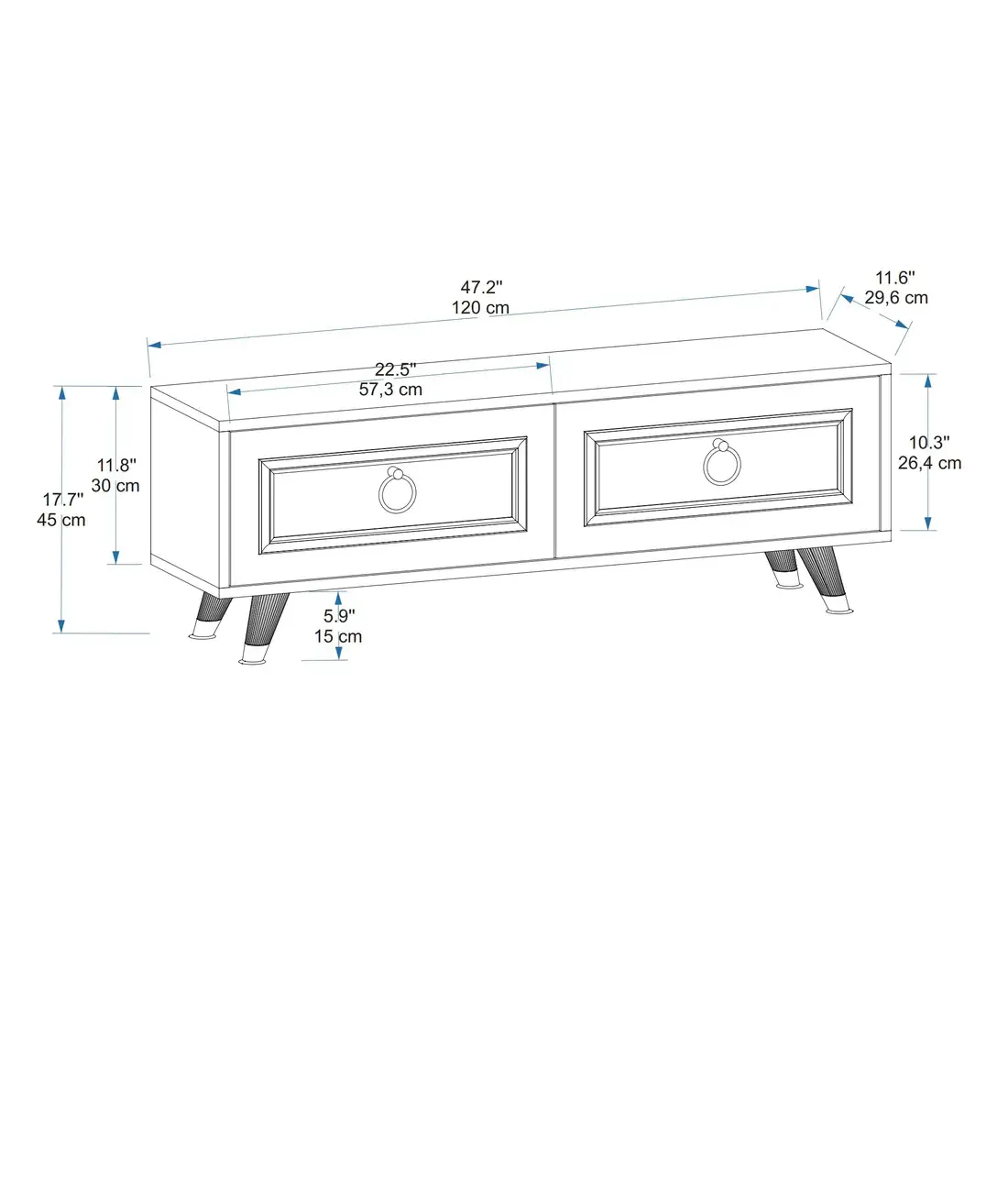 Romens 120 cm Wide TV Stand and Media Console with Cabinets - White / Gold Band