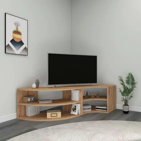 Melitta Corner TV Stand with Shelving Unit - Atlantic Pine