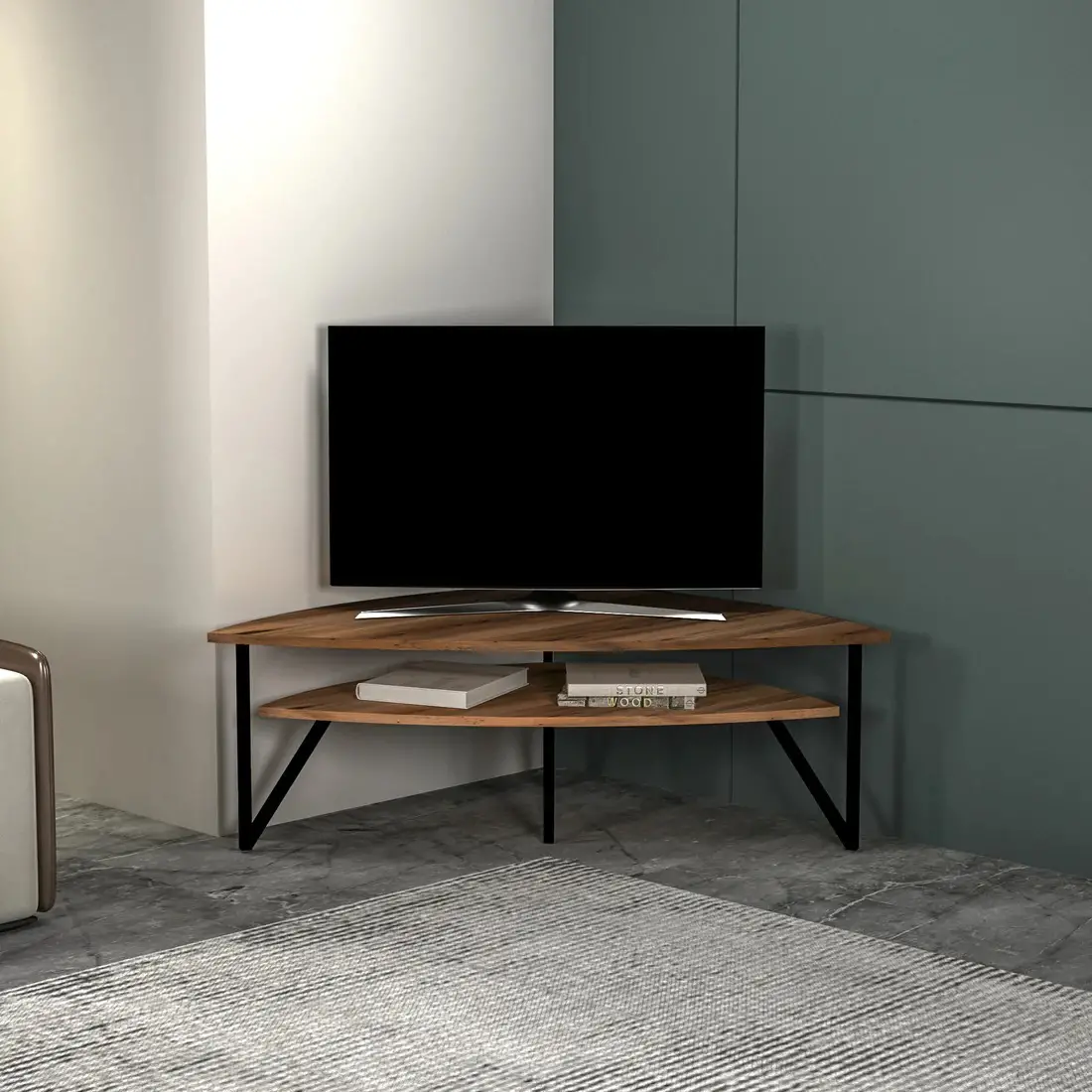 Galen Corner TV Stand Entertainment Center - Light Walnut