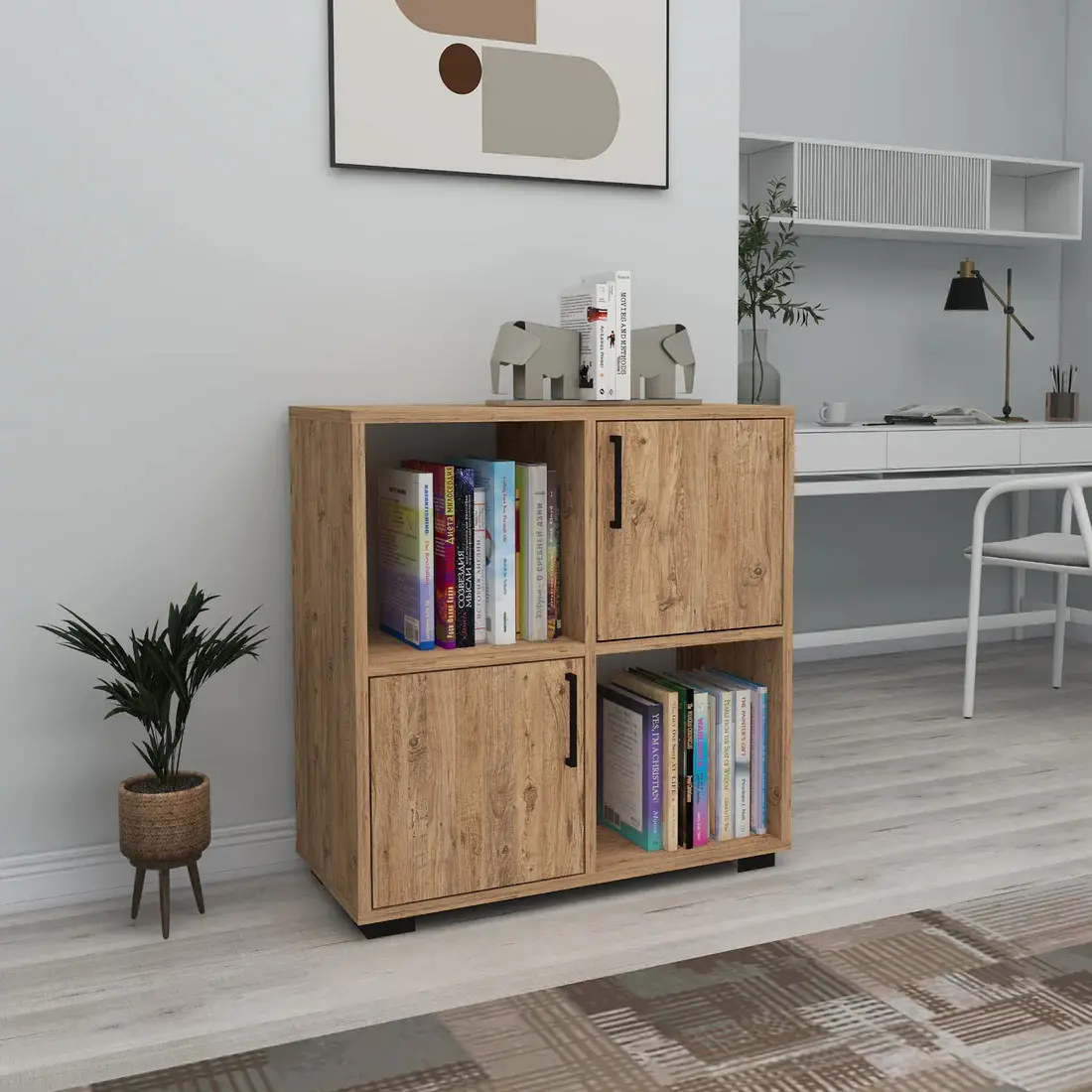 Vasilis Bookcase with Cabinets and Shelves - Atlantic Pine