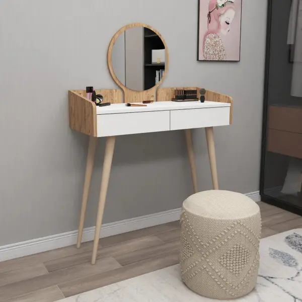 Burim Makeup Vanity Table with Mirror - Atlantic Pine / White