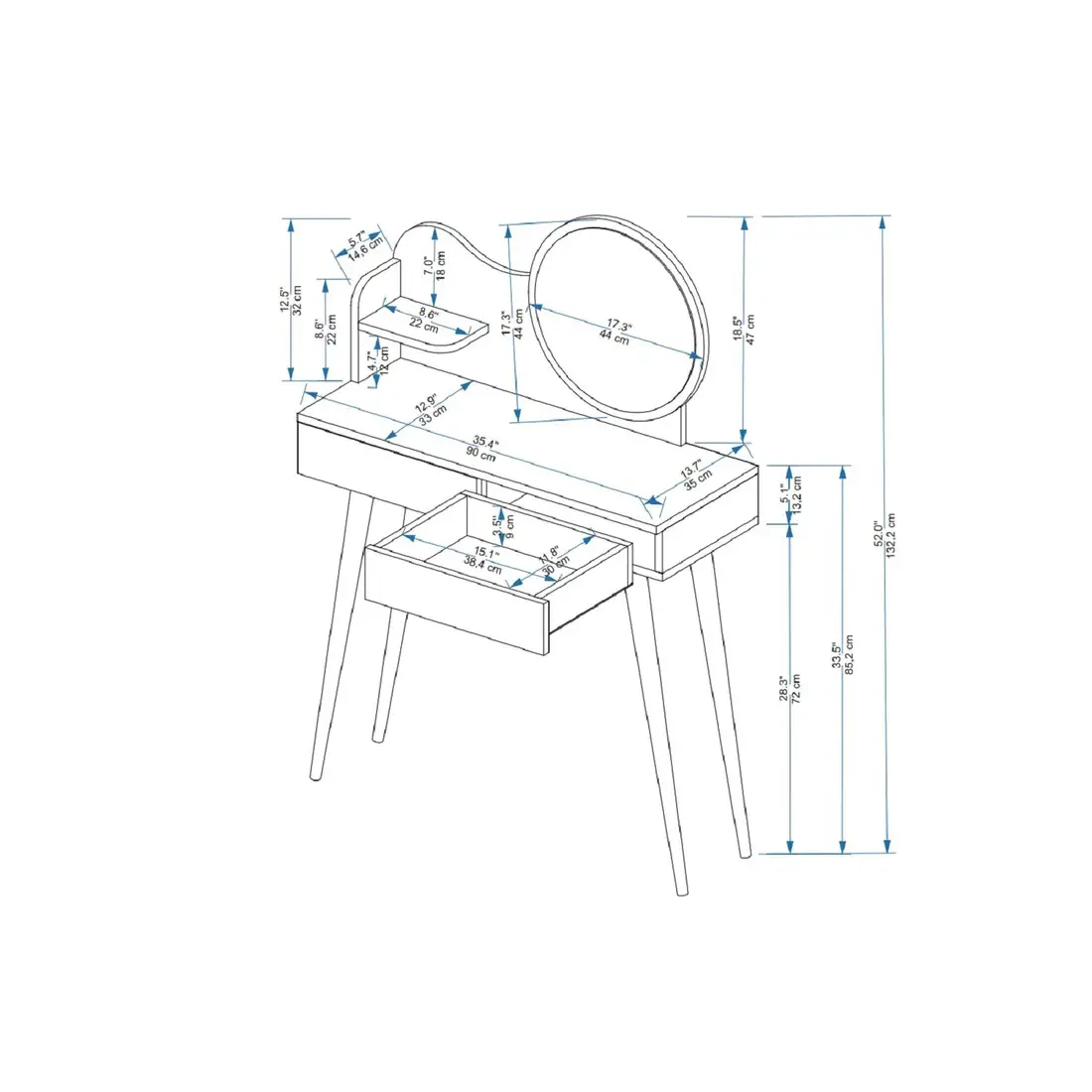 Aron Makeup Vanity Table with Mirror - Beige