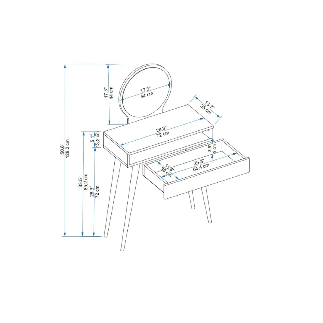 Novae Makeup Vanity Table with Mirror - Beige