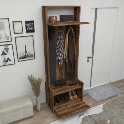 Edessa Hallway Coat Rack with Cabinet - Light Walnut / Anthracite
