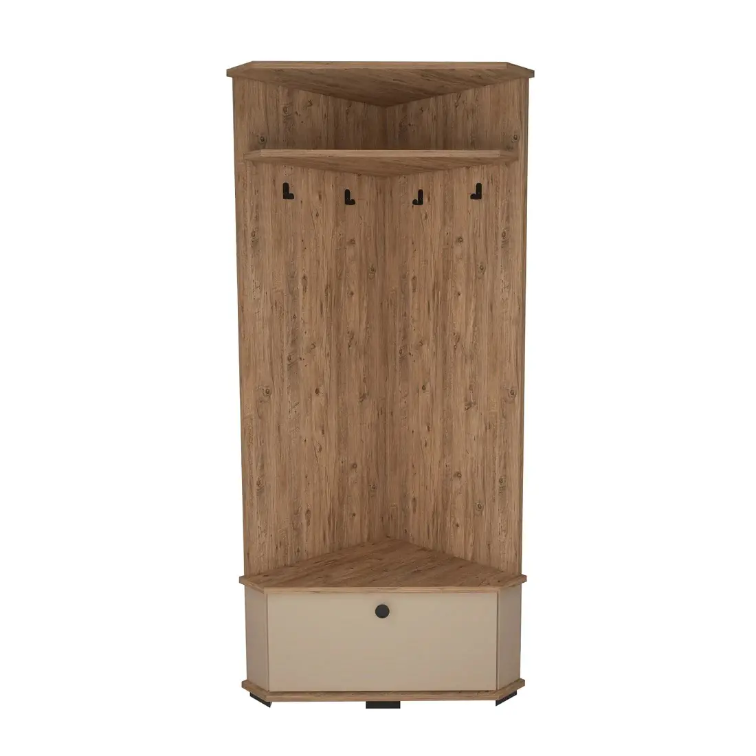 Reina Corner Hallway Coat Rack with Cabinet - Atlantic Pine / Beige